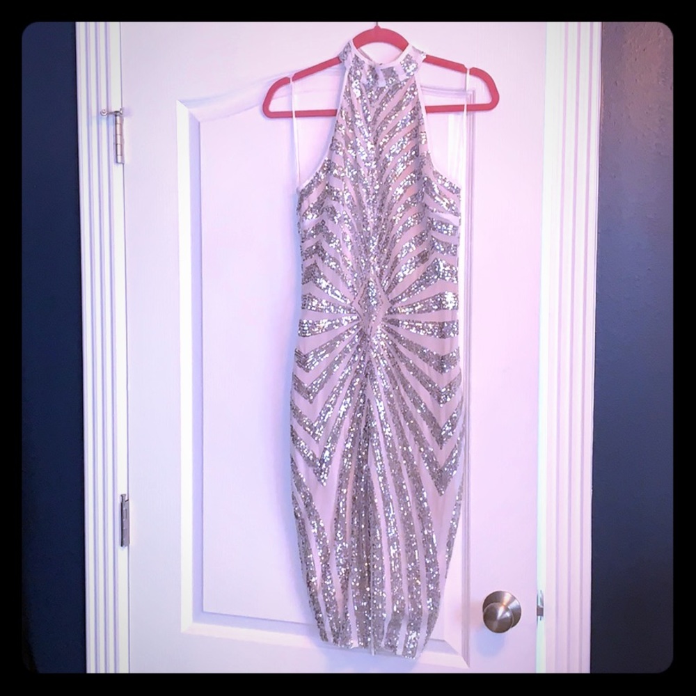 White Sequin Knee Length Bodycon Dress